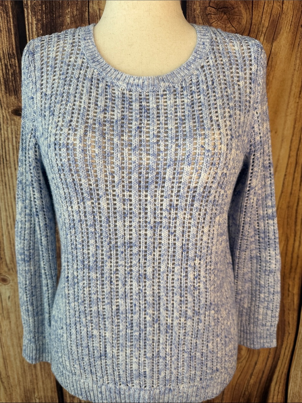 Talbots Heathered Sky Blue Open-Knit Scoopneck Sweater